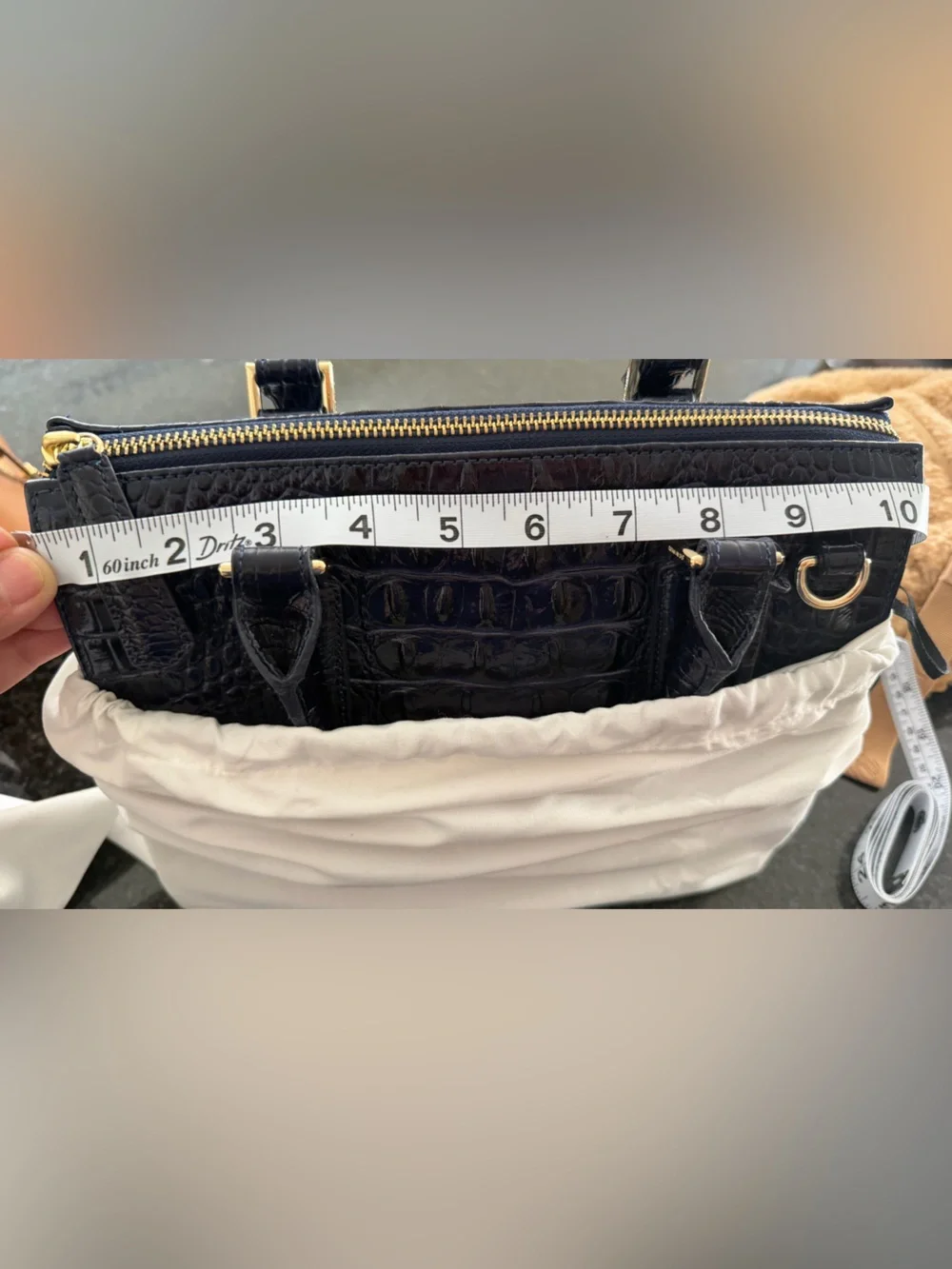 Brahmin Croc-Embossed Patent Satchel - Navy